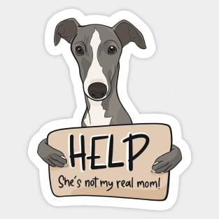 Funny dog design for Greyhound moms; Help, she's not my real mom Sticker